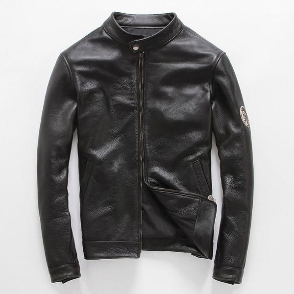 men's leather & faux 100% pure cow jacket men cuero genuino short slim motocycle coat plus size jaquet de couro 11 mf145, Black
men's leather & faux 100% pure cow jacket men cuero genuino short slim motocycle coat plus size jaquet de couro 11 mf145, Black