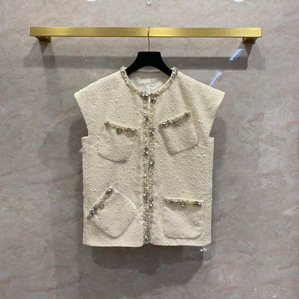 women's vests 2021fw autumn luxury women beading tweed vest coat female casual jacket qbr, Black;white
women's vests 2021fw autumn luxury women beading tweed vest coat female casual jacket qbr, Black;white