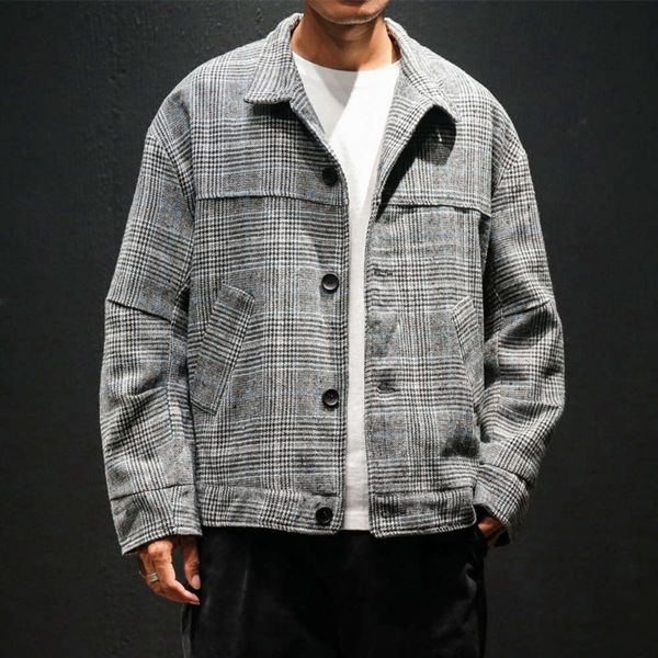 spring and autumn new vertical collar plaid jacket large men's loose casual coat student class uniform, Black;brown
spring and autumn new vertical collar plaid jacket large men's loose casual coat student class uniform, Black;brown