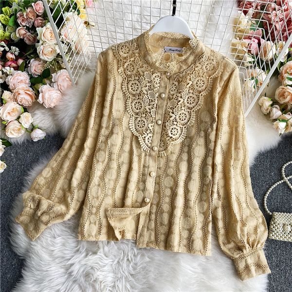 2021 vintage stand collar long sleeve loose blouse women single breasted khaki/beige shirt autumnn fashion blusas on08, Blue
2021 vintage stand collar long sleeve loose blouse women single breasted khaki/beige shirt autumnn fashion blusas on08, Blue