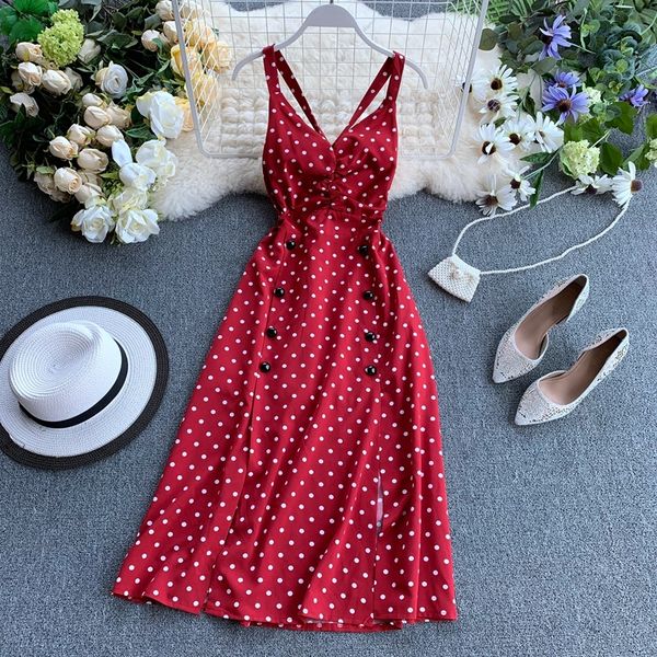 2021 polka dot red women vintage es vestidos mujer summer double breasted midi v-neck backless long robe 09n9, Black;gray
2021 polka dot red women vintage es vestidos mujer summer double breasted midi v-neck backless long robe 09n9, Black;gray