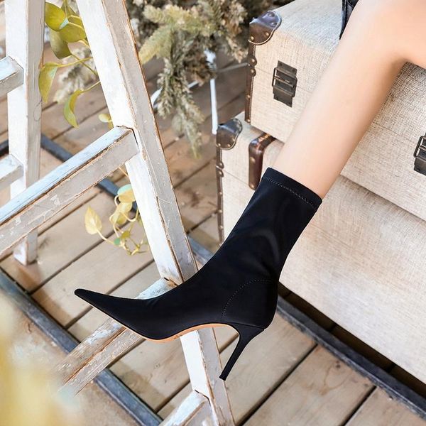 dress shoes autumn women's fashion simple high-heeled lace elastic boots thin pointed short comfortable casual, Black
dress shoes autumn women's fashion simple high-heeled lace elastic boots thin pointed short comfortable casual, Black