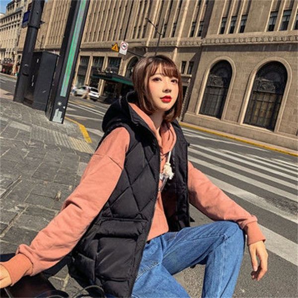 vests down et 2021 hooded female student korean short loose sleevels vt waistcoat, Black;white 
vests down et 2021 hooded female student korean short loose sleevels vt waistcoat, Black;white