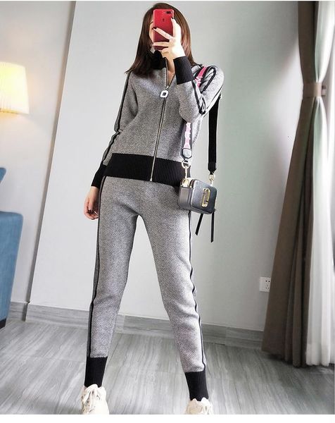 new winter woman tracksuit geometric stripeturtleneck zipper knitted cardigans+women two piece pants sets, Gray
new winter woman tracksuit geometric stripeturtleneck zipper knitted cardigans+women two piece pants sets, Gray