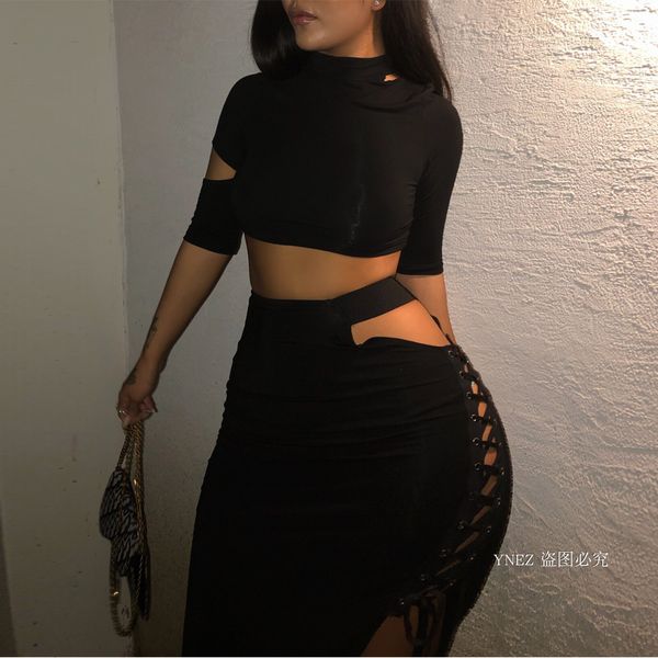 2021 new arrival black slim package hip womens short sleeve hollow with irregular skirt suit, White
2021 new arrival black slim package hip womens short sleeve hollow with irregular skirt suit, White