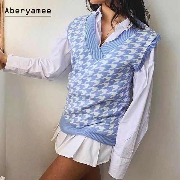 women's vests aberyamee v neck knitted vest woman white blue patchwork geometric long lady sweater casual high street retro houndstooth, Black;white
women's vests aberyamee v neck knitted vest woman white blue patchwork geometric long lady sweater casual high street retro houndstooth, Black;white