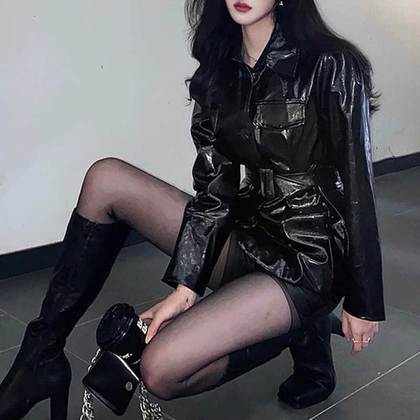 black sashes leather moto jacket women outerwear korean pu biker female spring designer streetwearfashion coat chic 210604
black sashes leather moto jacket women outerwear korean pu biker female spring designer streetwearfashion coat chic 210604