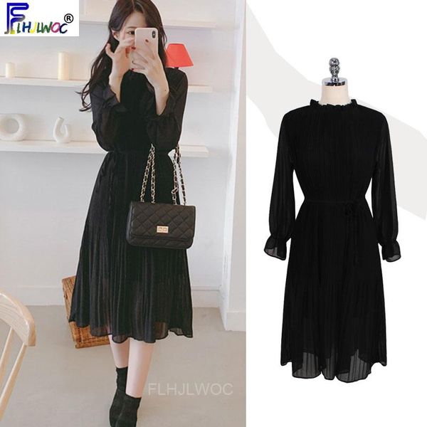 a line pleated dresses women's flare sleeve new year date girls ruffled black dress korea japanes style design clothes 1118, Black;gray
a line pleated dresses women's flare sleeve new year date girls ruffled black dress korea japanes style design clothes 1118, Black;gray