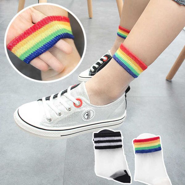 rainbow socks summer thin glass silk girls' stripe transparent crystal stockings, Black
rainbow socks summer thin glass silk girls' stripe transparent crystal stockings, Black