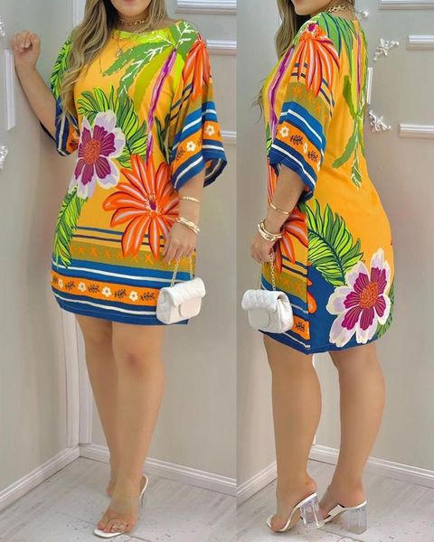 casual dresses 2021 summer women's mini tropical print half sleeve dress round neck chic, Black;gray
casual dresses 2021 summer women's mini tropical print half sleeve dress round neck chic, Black;gray