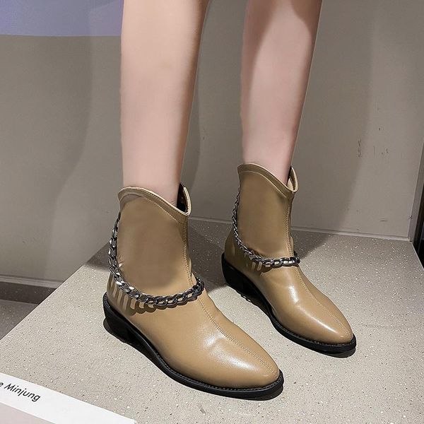 boots ankle mid heel women shoes pu leather pointed toe outdoor elegant metal chain chunky short, Black
boots ankle mid heel women shoes pu leather pointed toe outdoor elegant metal chain chunky short, Black