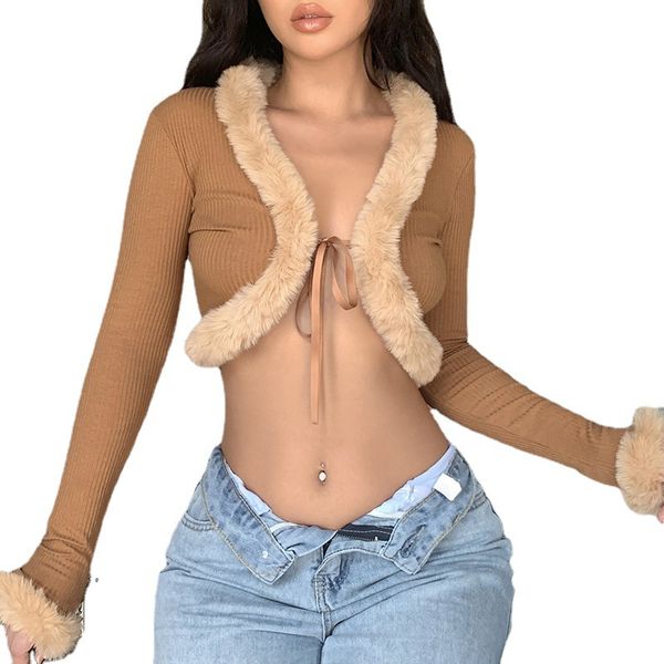 women tanks fluffy knitted cardigan long sleeve v neck fur trim crop winter bodycon streetwear camis, White
women tanks fluffy knitted cardigan long sleeve v neck fur trim crop winter bodycon streetwear camis, White