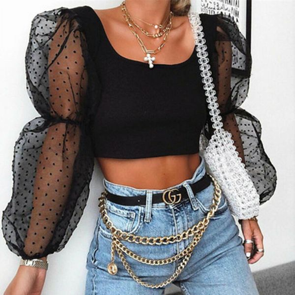 women blouses vintage dot lace mesh sheer see through long puff sleeve slim crop shirts elegant blouse plus size, White
women blouses vintage dot lace mesh sheer see through long puff sleeve slim crop shirts elegant blouse plus size, White