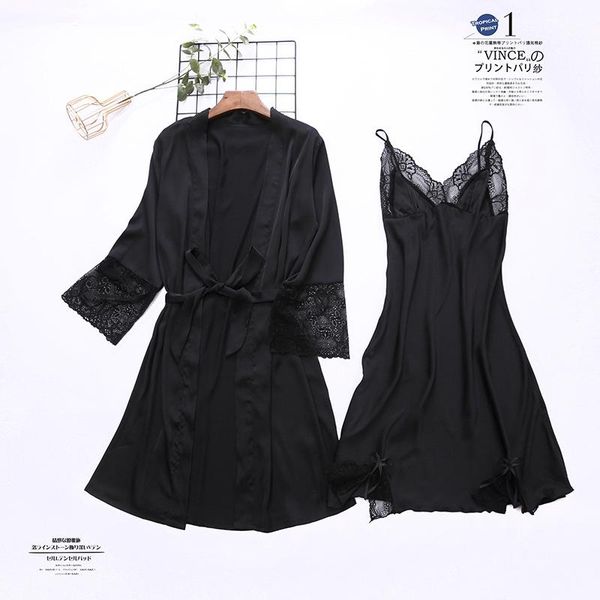 nightwear kimono bathrobe gown black 2pcs robe set women patchwork satin lace sleepwear summer new intimate lingerie, Black;red
nightwear kimono bathrobe gown black 2pcs robe set women patchwork satin lace sleepwear summer new intimate lingerie, Black;red