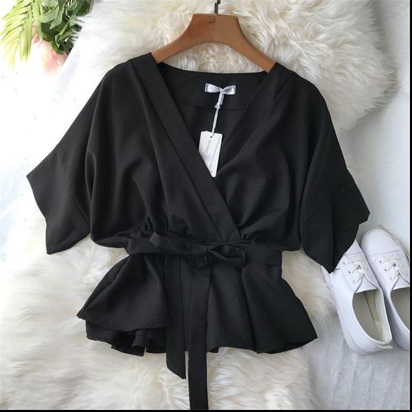 2021 korean women bow lace up slim and blouses ladies v neck chiffon shirt half sleeve ruffles oversized mujer, White
2021 korean women bow lace up slim and blouses ladies v neck chiffon shirt half sleeve ruffles oversized mujer, White