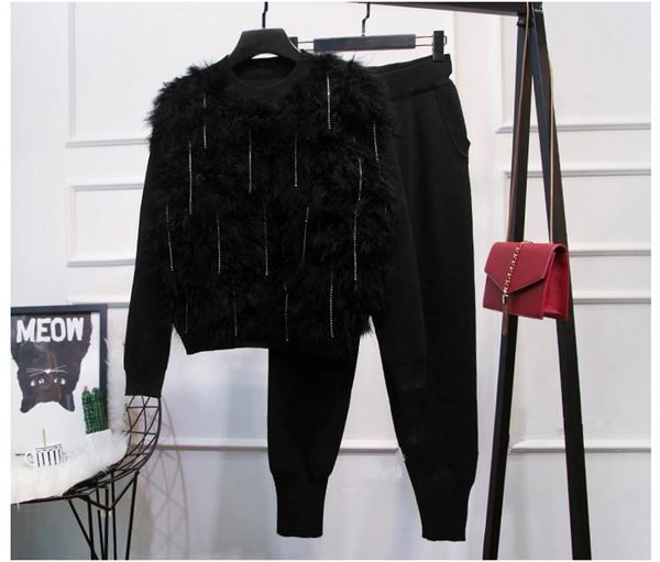women's two piece pants fashion casual pantsuit 2021 fall/winter feathers sweaters + knit set a910, White
women's two piece pants fashion casual pantsuit 2021 fall/winter feathers sweaters + knit set a910, White