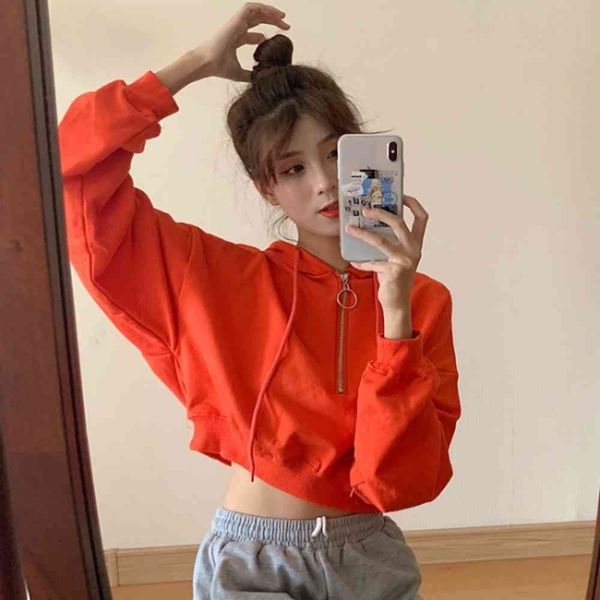 hooded sweater women's early autumn thin coat design semi zipper sports women's short, Black
hooded sweater women's early autumn thin coat design semi zipper sports women's short, Black
