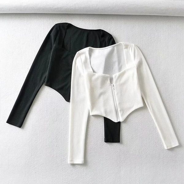women's t-shirt black and white two-color square collar thin early spring slim short zipper long-sleeved top
women's t-shirt black and white two-color square collar thin early spring slim short zipper long-sleeved top