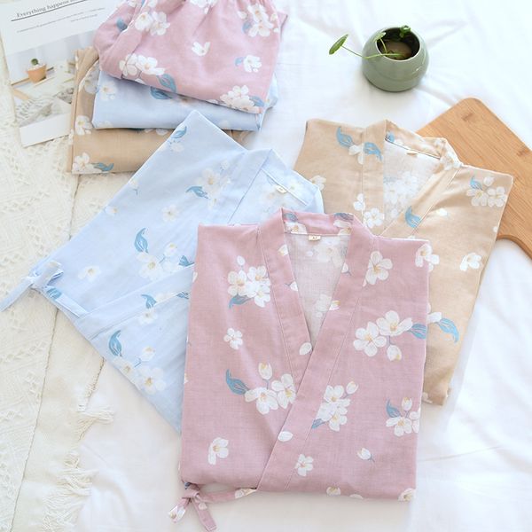 2021 new japanese kimono pajamas suit ladies spring and summer thin cotton gauze cherry blossom three-quarter sleeve loose home service epcy, Black;brown
2021 new japanese kimono pajamas suit ladies spring and summer thin cotton gauze cherry blossom three-quarter sleeve loose home service epcy, Black;brown