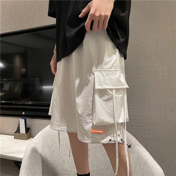 men's shorts mens white minimalist home clothes outside basketball fashion techwear jogger men running ribbon pockets, White;black
men's shorts mens white minimalist home clothes outside basketball fashion techwear jogger men running ribbon pockets, White;black