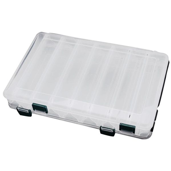 fishing accessories 27*18*4.7cm double sided high strength transparent visible plastic lure box 14 compartments with drain hole tack
fishing accessories 27*18*4.7cm double sided high strength transparent visible plastic lure box 14 compartments with drain hole tack
