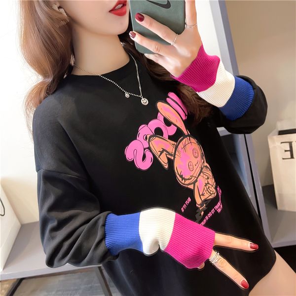 2021 spring new round neck stitching knitted long-sleeved female cartoon printing college style fashion t-shirt xf6q, White
2021 spring new round neck stitching knitted long-sleeved female cartoon printing college style fashion t-shirt xf6q, White