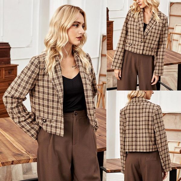 women's suits & blazers autumn winter plaid suit coat lapel short casual long sleeves top, White;black
women's suits & blazers autumn winter plaid suit coat lapel short casual long sleeves top, White;black