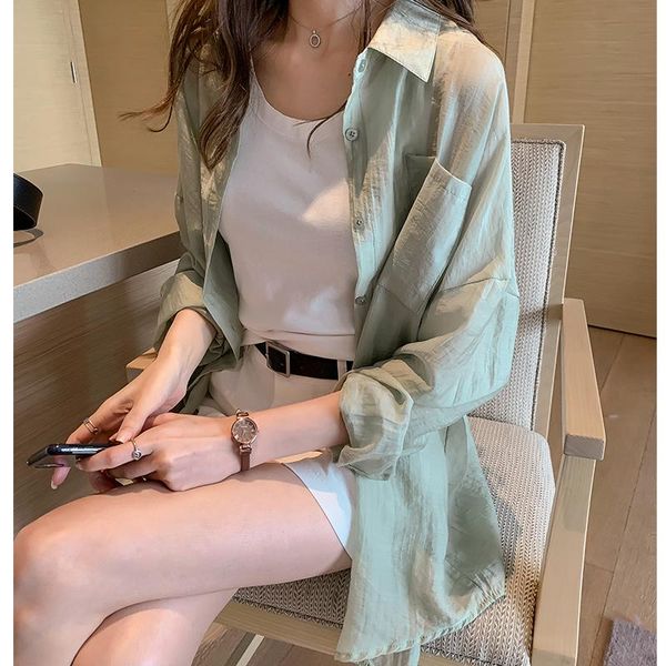 women's blouses & shirts 2021 women summer pocket thin shirt casual loose sun protection long sleeve female streetwear lapel trend, White
women's blouses & shirts 2021 women summer pocket thin shirt casual loose sun protection long sleeve female streetwear lapel trend, White