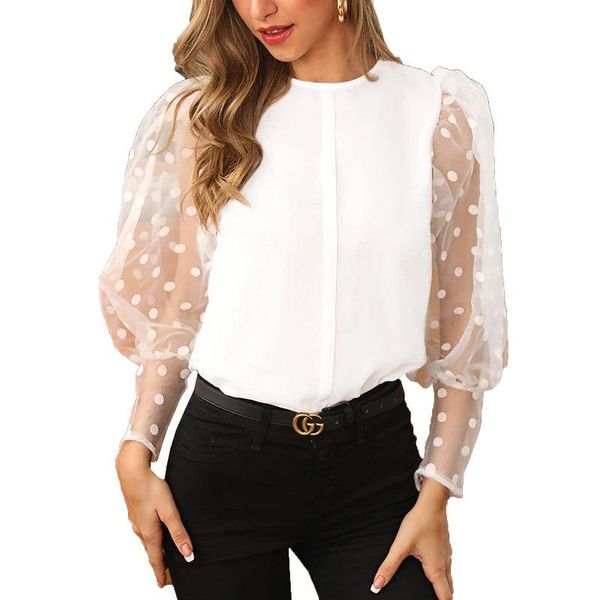 women's blouses & shirts mesh polka dot lantern sleeve shirt chiffon blouse women, White
women's blouses & shirts mesh polka dot lantern sleeve shirt chiffon blouse women, White