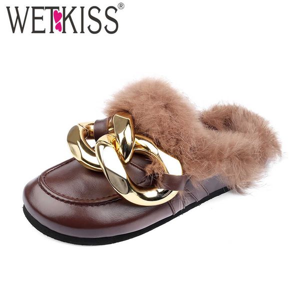 wetkiss women genuine leather slipper big gold chain slippers shoes round toe mules flat heel casual slides winter shoes 210630, Black
wetkiss women genuine leather slipper big gold chain slippers shoes round toe mules flat heel casual slides winter shoes 210630, Black
