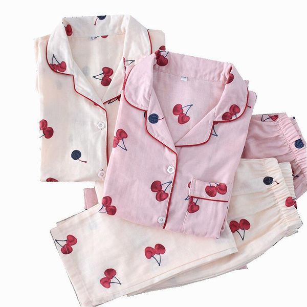 spring and autumn new lady's pajamas set cherry printed 100% gauze cotton turn-down collar long sleeve trousers household wear, Black;red
spring and autumn new lady's pajamas set cherry printed 100% gauze cotton turn-down collar long sleeve trousers household wear, Black;red