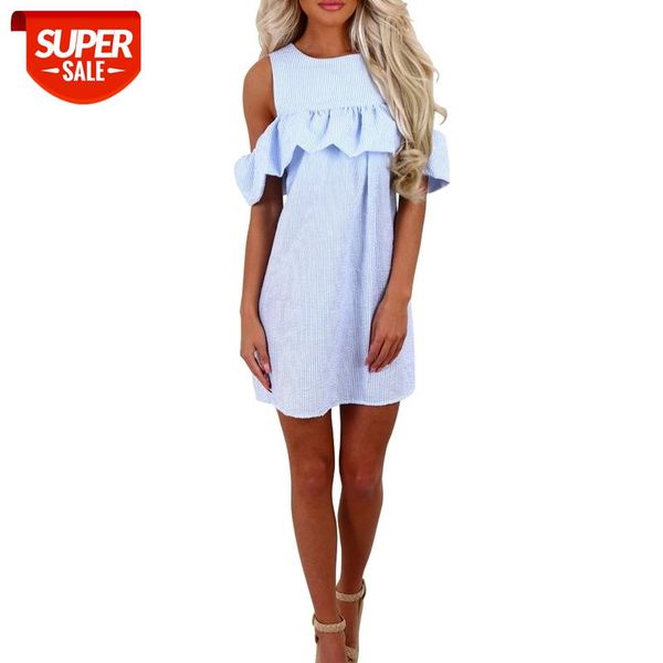 ruffle women dresses off shoulder zipper back blue and white striped cute dress casual summer dress #q58y, Black;gray
ruffle women dresses off shoulder zipper back blue and white striped cute dress casual summer dress #q58y, Black;gray