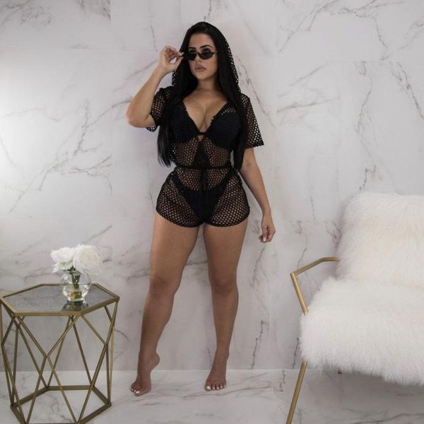 women's swimwear solid black beachwear cover ups 2021 summer short sleeve fishnet hollow out bandage bikini set bathing swimming, White;black
women's swimwear solid black beachwear cover ups 2021 summer short sleeve fishnet hollow out bandage bikini set bathing swimming, White;black