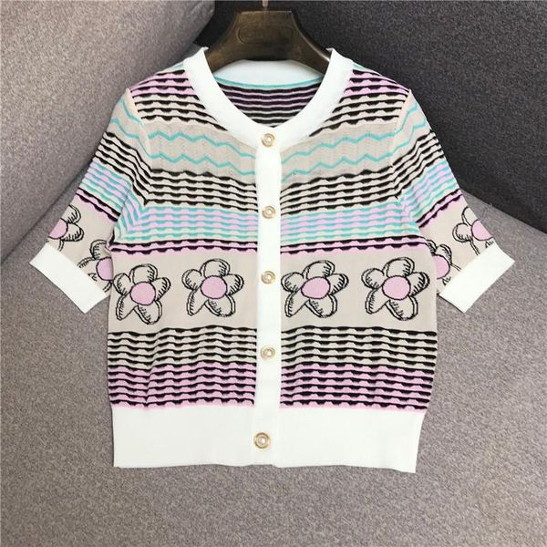 women's knits & tees designer knitted sweater for women causel o neck striped flowers cardigan, White
women's knits & tees designer knitted sweater for women causel o neck striped flowers cardigan, White