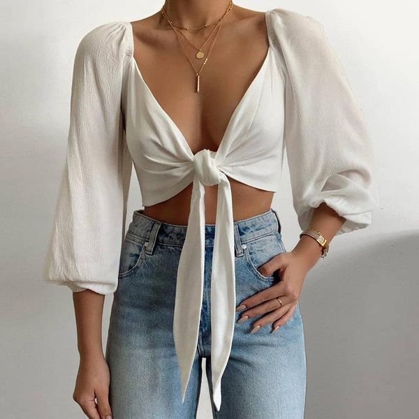 women's t-shirt ladies bow tie belt v-neck short sleeveless half sleeve halter nightclub bar women, White
women's t-shirt ladies bow tie belt v-neck short sleeveless half sleeve halter nightclub bar women, White