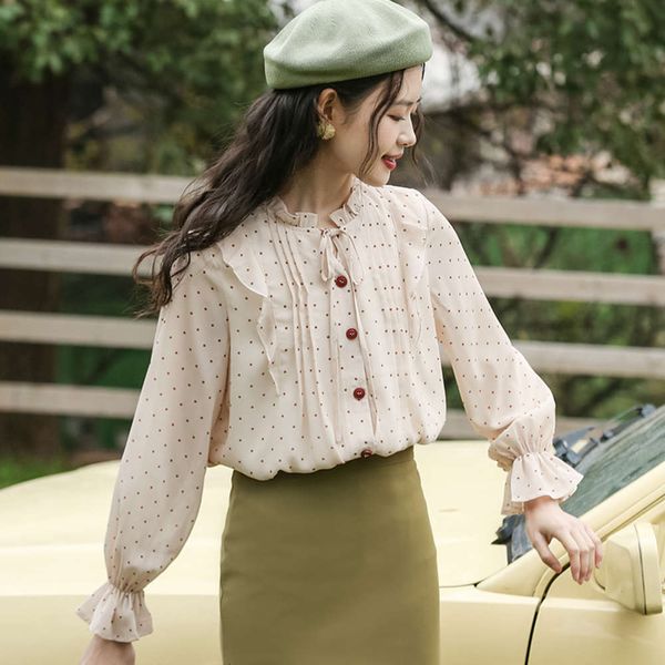 small shirt women's new 2021 korean version design sense of minority versatile wave point chiffon spring long sleeve, White
small shirt women's new 2021 korean version design sense of minority versatile wave point chiffon spring long sleeve, White