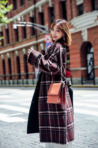women's wool & blends 2021 star's same brown plaid double faced woolen coat, Black
women's wool & blends 2021 star's same brown plaid double faced woolen coat, Black