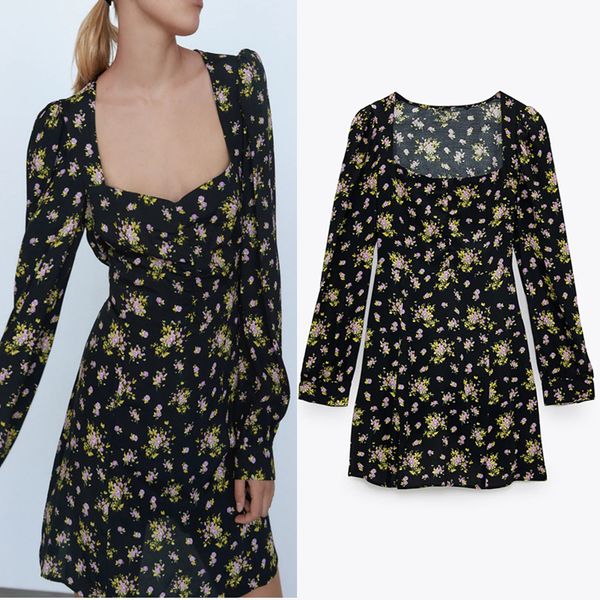 black 2021 new floral print mini women vintage long sleeve v-neck ruched short dress woman fashion side zip elegant dresses c8zt e8dx, Black;gray
black 2021 new floral print mini women vintage long sleeve v-neck ruched short dress woman fashion side zip elegant dresses c8zt e8dx, Black;gray
