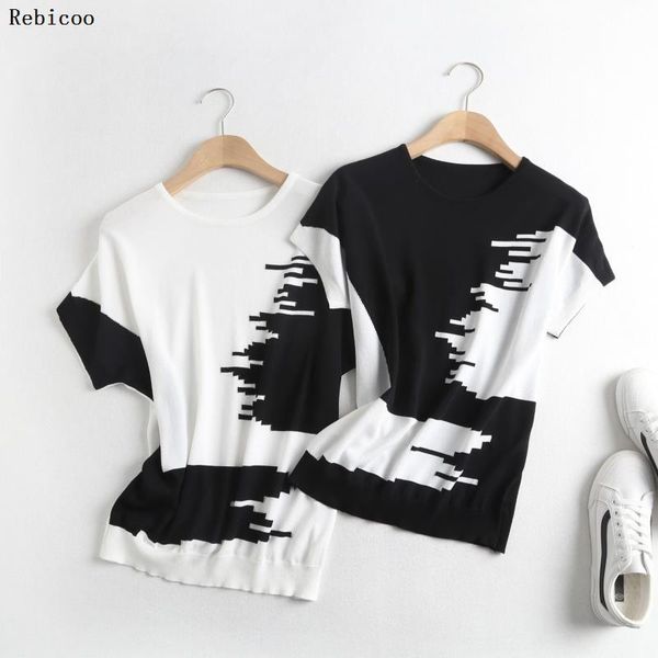 women's sweaters large size summer street style short-sleeved knitting sweater female patchwork color thin section pullover, White;black
women's sweaters large size summer street style short-sleeved knitting sweater female patchwork color thin section pullover, White;black