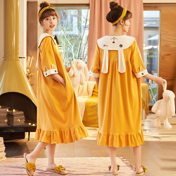 2021 new japan and south korea summer short-sleeved night home service girl sweet cute cartoon mid-length cotton long skirt umoc, White
2021 new japan and south korea summer short-sleeved night home service girl sweet cute cartoon mid-length cotton long skirt umoc, White