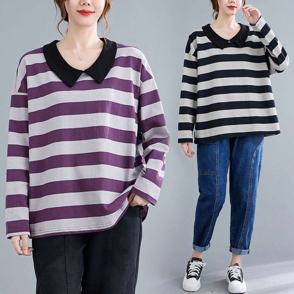 women's striped sweater korean autumn loose long sleeve doll neck sweet thin t-shirt, Black
women's striped sweater korean autumn loose long sleeve doll neck sweet thin t-shirt, Black