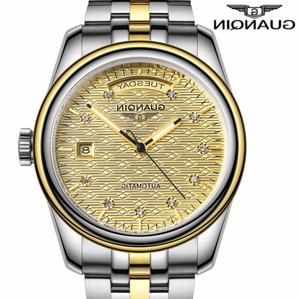 new guanqin mens brand luxury automatic date week mechanical watches gold stainless steel wristwatch reloj hombre, Slivery;brown
new guanqin mens brand luxury automatic date week mechanical watches gold stainless steel wristwatch reloj hombre, Slivery;brown