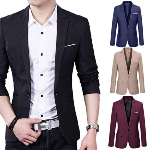 men's suits & blazers casual blazer men jackets solid color long sleeve single button lapel slim suit outwear veste homme, White;black
men's suits & blazers casual blazer men jackets solid color long sleeve single button lapel slim suit outwear veste homme, White;black