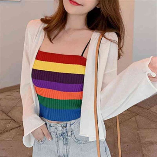 women rainbow striped crop tank harajuku straps tank summer camis korean punk knitted shirt camiseta, White
women rainbow striped crop tank harajuku straps tank summer camis korean punk knitted shirt camiseta, White