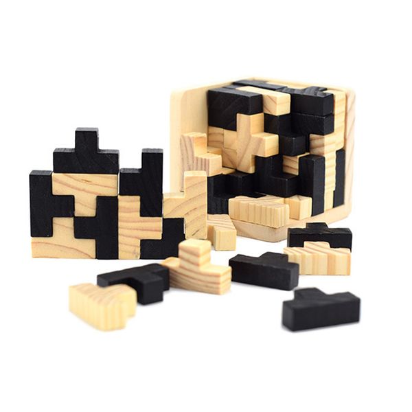 1Pcs Black Wooden Cube Block Toys Early Education Toys Cube Block Game Nice Gift Kong Ming Lock