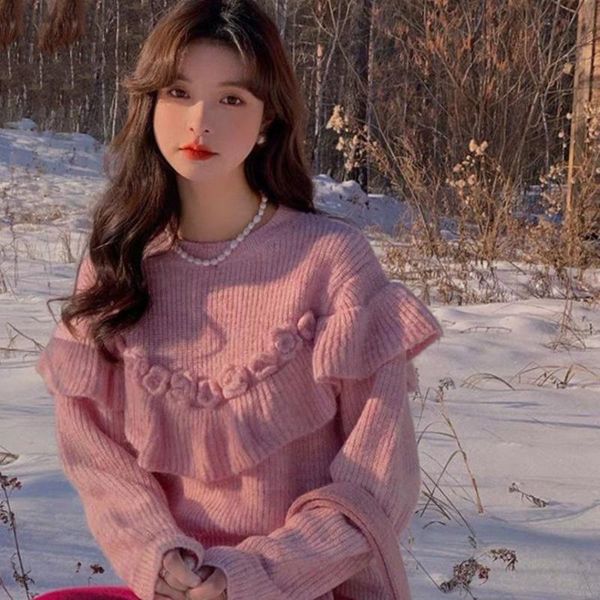 women's sweaters gentle wind sweater women 2021 autumn and winter lazy loose hedging ruffled knitted pullover wm*, White;black
women's sweaters gentle wind sweater women 2021 autumn and winter lazy loose hedging ruffled knitted pullover wm*, White;black