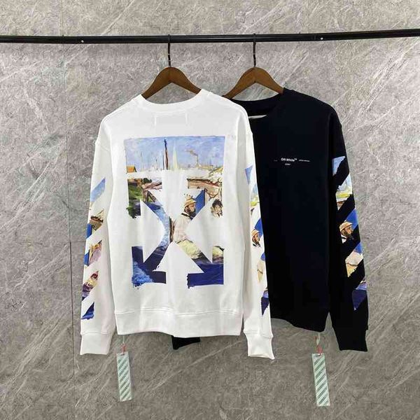 off trend white-20 years new monet theme oil painting arrow round neck sweater for men and women, Black
off trend white-20 years new monet theme oil painting arrow round neck sweater for men and women, Black