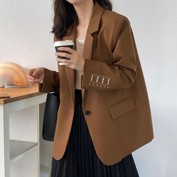 women's suits & blazers hxjjp cuff embroidery solid suit jacket 2021 autumn long sleeve one button loose blazer, White;black
women's suits & blazers hxjjp cuff embroidery solid suit jacket 2021 autumn long sleeve one button loose blazer, White;black