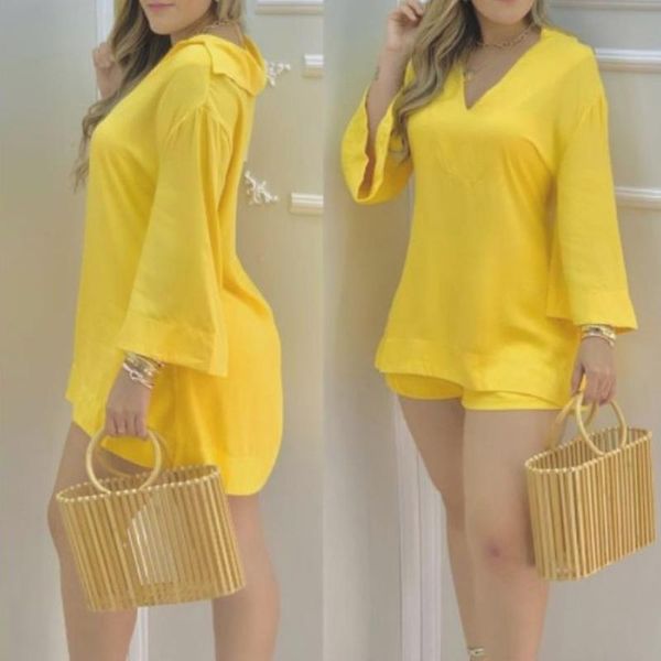 women's tracksuits summer two piece women sets 2021 elegant v-neck flare sleeve shirt and shorts homewear suits spring casual solid loo, Gray
women's tracksuits summer two piece women sets 2021 elegant v-neck flare sleeve shirt and shorts homewear suits spring casual solid loo, Gray