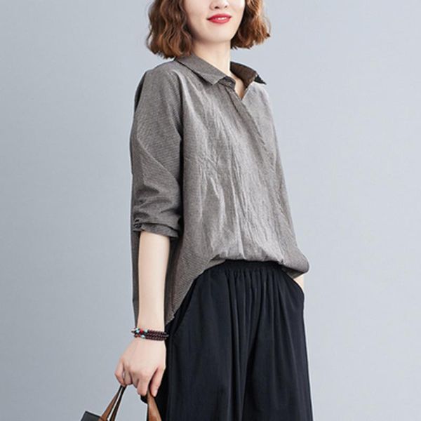 women's blouses & shirts arrival autumn korean style women turn-down collar long sleeve shirt loose casual plaid cotton linen blouse a2, White
women's blouses & shirts arrival autumn korean style women turn-down collar long sleeve shirt loose casual plaid cotton linen blouse a2, White